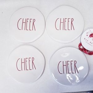 Rae Dunn coasters with CHEER writing